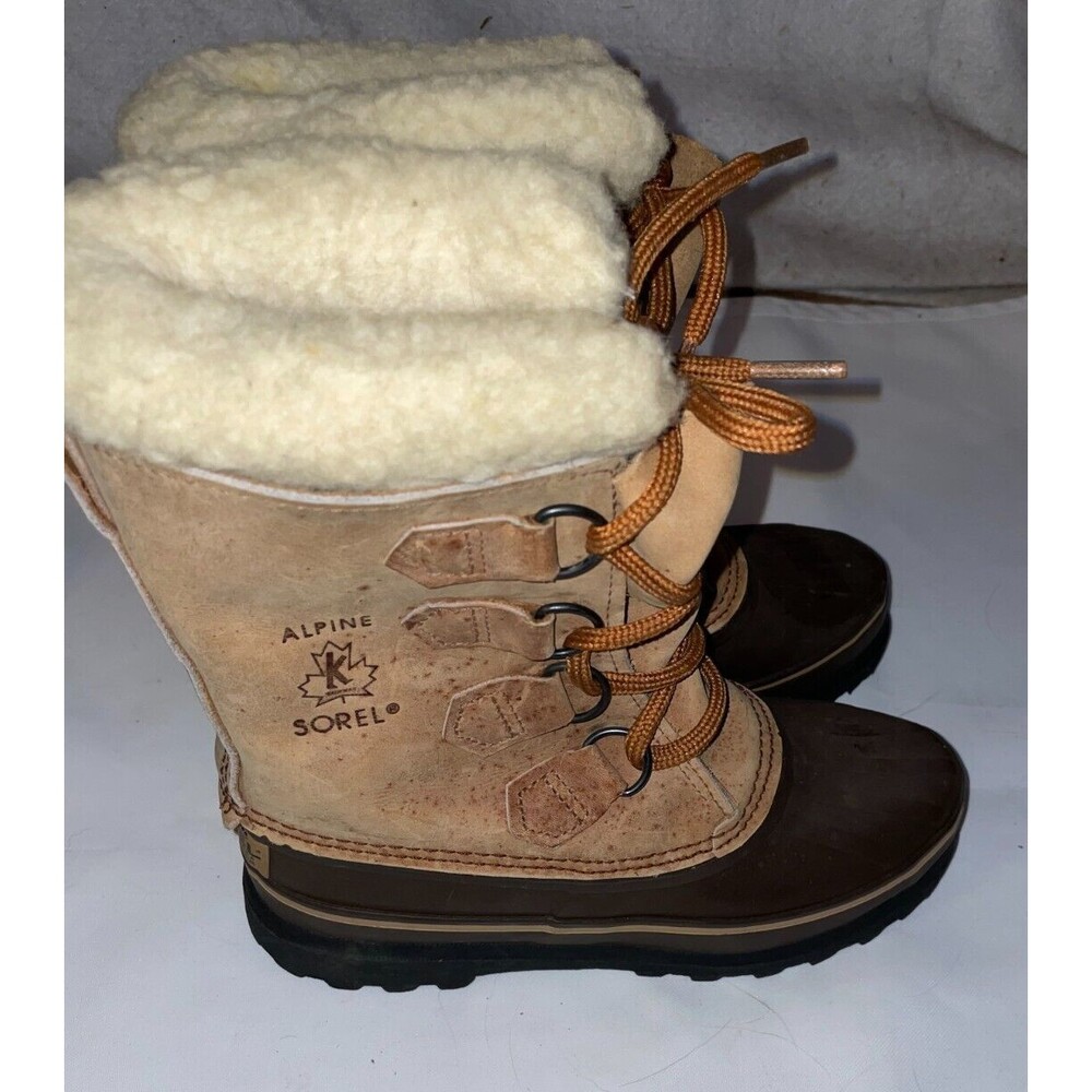 SOREL ALPINE WATERPROOF Women’s Brown Tan Leather Winter Snow Boots sz 5